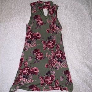 green rose print dress